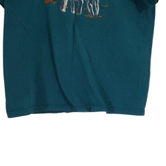 Vintage 90s Womens Hanes Embroidered Elephant Graphic Teal Short Sleeve T Shirt - Picture 4 of 6